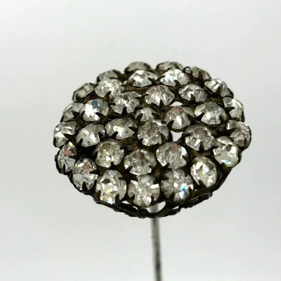 Antique Victorian Hat Pin Clear Paste Rhinestone Domed Top Filigree Back 10" - Picture 11 of 16